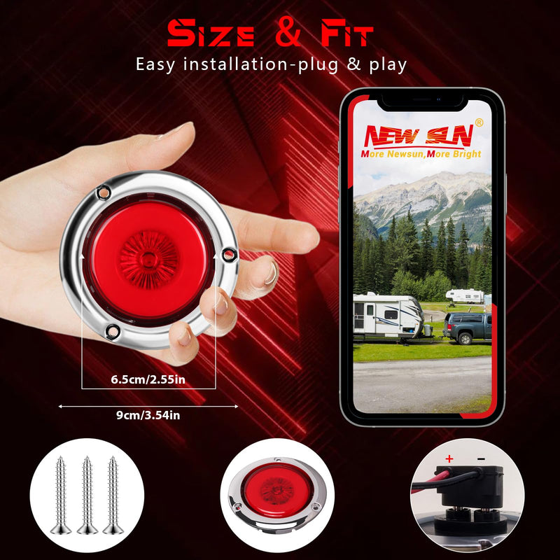 NEW SUN 8-Pack Premium 2.5 Inch Round LED Marker Lights, IP67 Waterproof, Halo & Neon Design, Stainless Chrome Bezel, Flange Mount for Utility Trailer, Camper, Truck, Pick-up, Boats, Red & Amber 4 Pcs Amber 4 Pcs Red