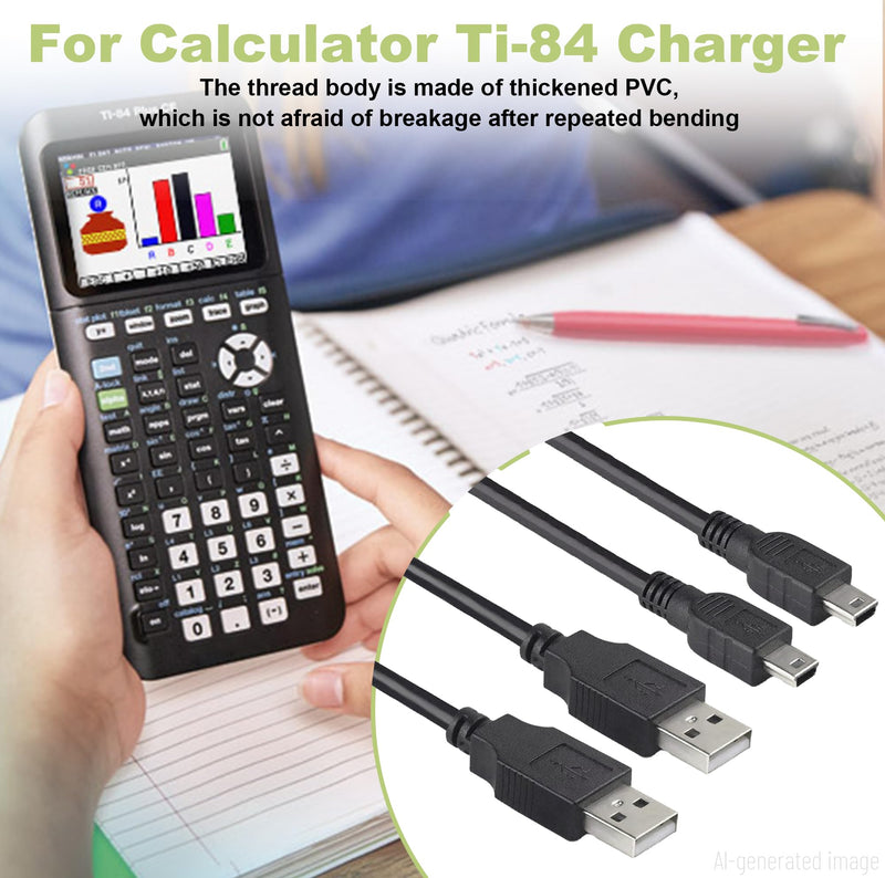 2-Pack TI-84 Plus CE Calculator Charger: TI-84 Charging Cable TI84 Cord | for Texas Instruments Ti 84 Nspire Graphing Calculator C Silver Edition Ti-nspire CX CAS II TI-83 TI-85 TI-89 Data Cable