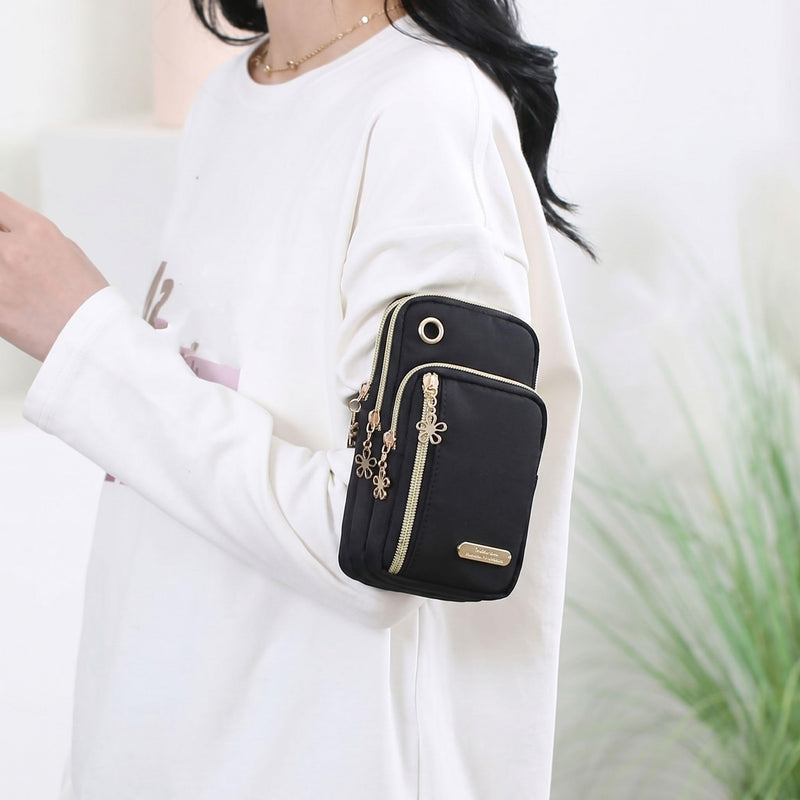 Soft Crossbody Bag Lightweight Zipper Closure Fashionable Vertical Design For Travel And Daily Use Mobile Phone Holder Black