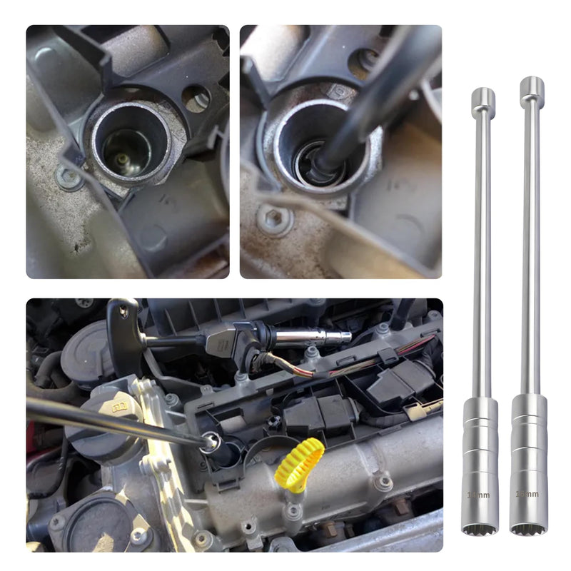 Steel Magnetic Spark Plug Socket Set - 14mm+16mm Extend, 12 Points, 3/8" Drive, Compatible with BMW, Nissan