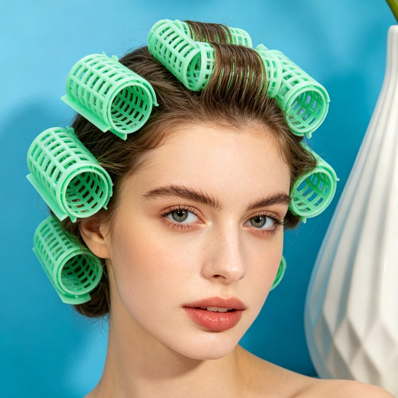 12PCS Hairdressing Curlers, Hair Curler Rollers, Natural Fluffy Hair Tool, for Salon Hairdressing and DIY Hairstyles,Create Great Hairstyles and Bangs Easily at Home Pink, green 456