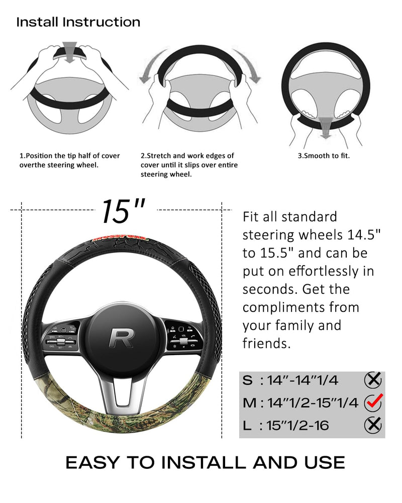 Mossy Oak Camo Steering Wheel Cover - PVC Leather and Cotton Twill, Universal Fit 14 1/2 inches to15 inches - Official Licensed Product… Partial camouflage
