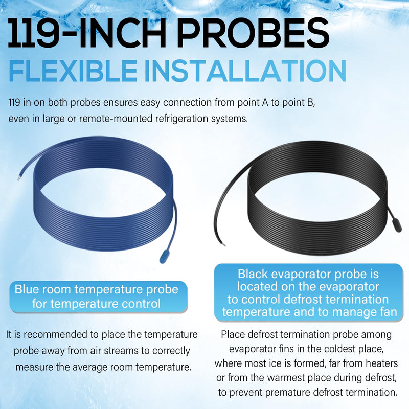 119" Temperature Probe Sensors (Black and Blue) Fit for Dixell, Carel, for Commercial Refrigerators and Freezers (2 PCS)