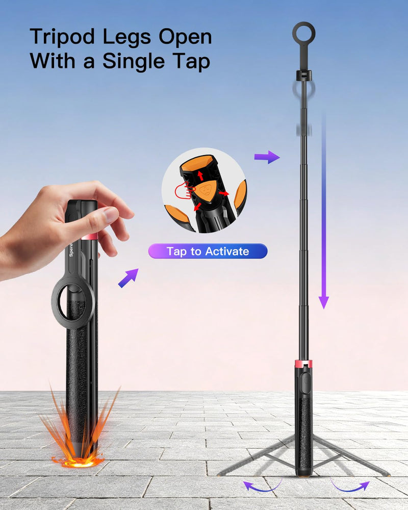 Magnetic Phone Tripod for iPhone, 70" 1s Open Selfie Stick with Remote | MagSafe compatible phone stand for iPhone & Android, portable for selfies, recording and live streaming Black