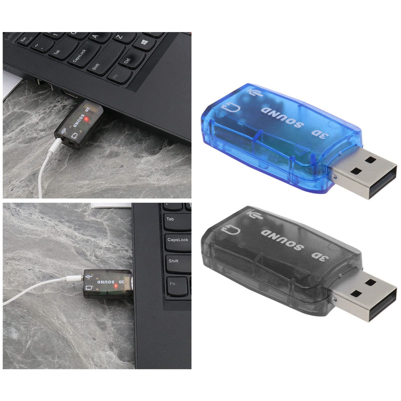 SING F LTD 4PCS External 5.1 USB Stereo Sound Card with 3.5mm Headphone and Microphone Ports 3D Virtual 5.1 Channel Audio Adapter Compatible with Windows 2 Black & 2 Blue