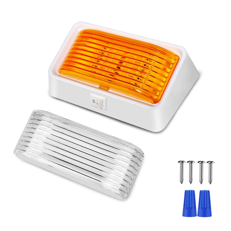 BlueFire Super Bright LED RV Porch Light RV Exterior Lights Porch Utility Light 12V Replacment Light with ON/OFF Switch, Clear and Amber Removable Lens for RV, Trailer, Camper (2 Pack) 2 Pack