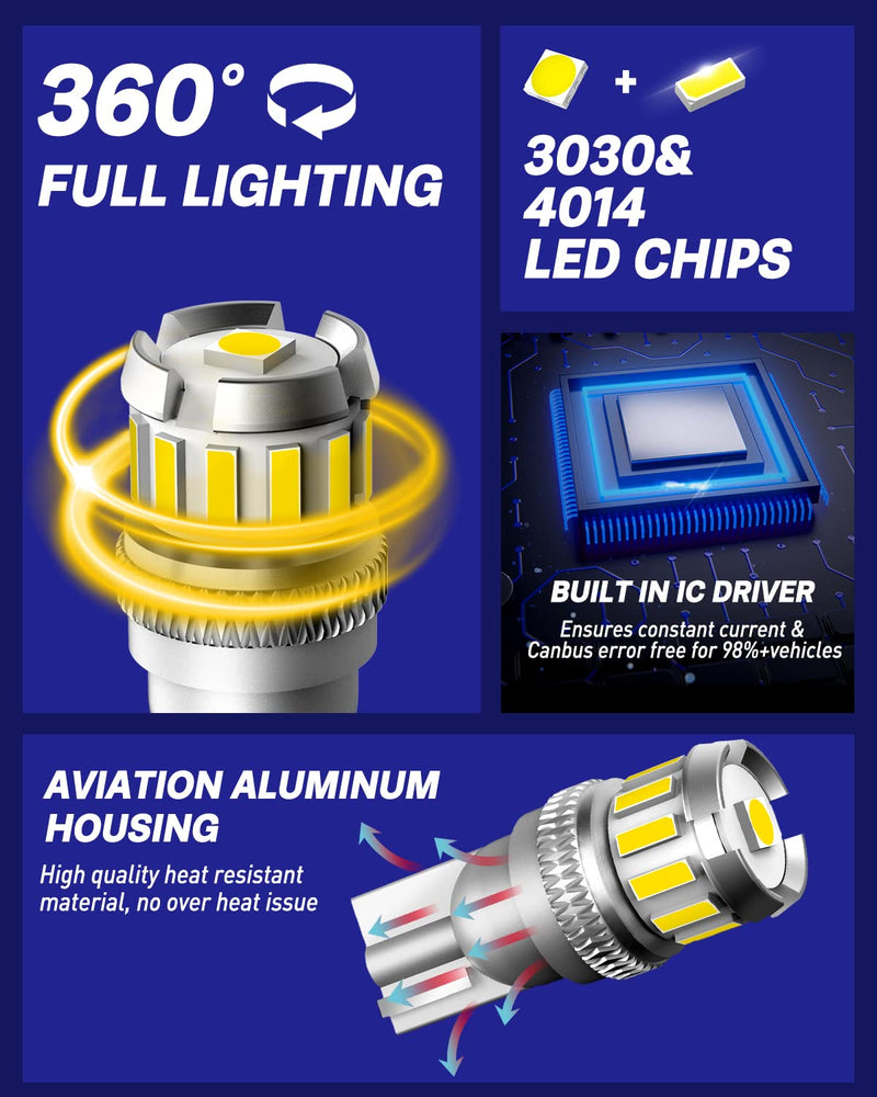 AUTOONE 194 LED License Plate Light 300% High Brightness T10 168 2825 W5W Bulbs for Dome Map Door Courtesy Interior Car 6500K White, Pack of 2