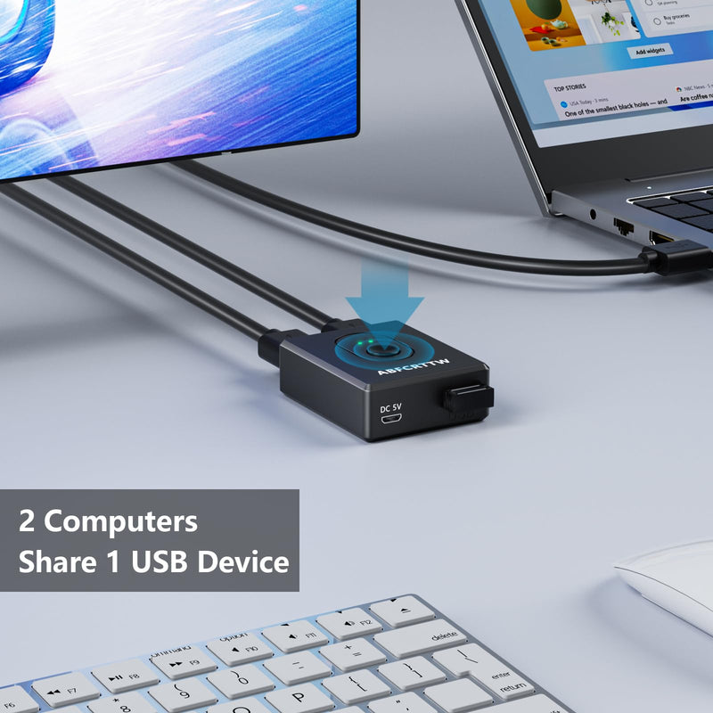 USB 3.0 Switch Powered, Bi-Directional USB Switcher 2 Computers 1 in 2 Out (2 in 1 Out), USB Switch Selector for Keyboard, Mouse, Printer, Webcam, USB Sharing Switch Supports Carplay and Android Auto Black
