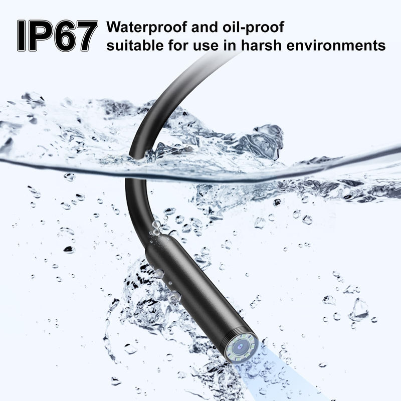 1920P HD Dual Lens Endoscope Camera Semi-Rigid Snake Cable IP67 Waterproof 8LED Lights Dimmable HD Industrial Pipeline Inspection Probe Compatible with Smartphones Endoscope Camera (16.4ft) 16.4ft