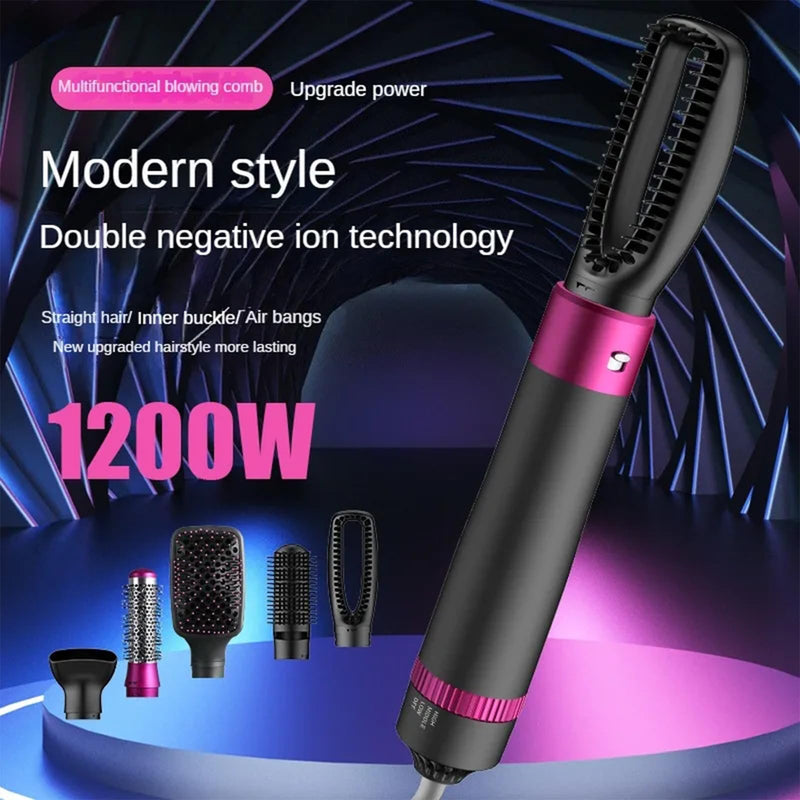 Sadodo 5-in-1 Hot Air Styler Brush for Women, 1200W Blow Hair Dryer Comb | Multifunctional Styling Tool for Home & Travel,For All Hairs Length - Quick Drying, Curling, Straightening, Gift for Woman Black-purple