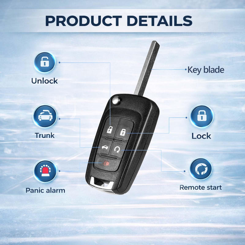 Keyless Entry Flip Key Fob Replacement Compatible with 2010-2019 Chevy Malibu Cruze Equinox Camaro Impala Sonic GMC Terrain Buick Lacrosse Regal Remote with FCC OHT01060512