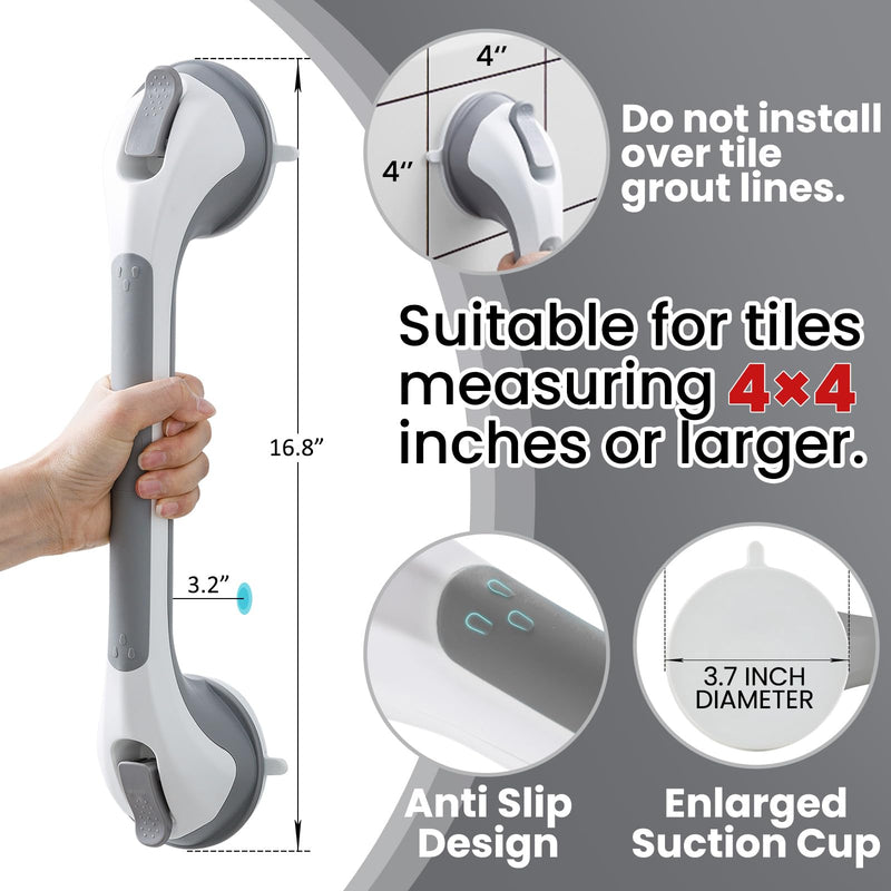 TAILI Grab Bars for Bathtubs and Showers 2 Pack Suction Grab Bar, Heavy Duty Shower Handle Removable Bath Handrails for Seniors and Elderly, Bathroom Safety Grip No Drilling Waterproof,Grey,G9 16.8" Gray