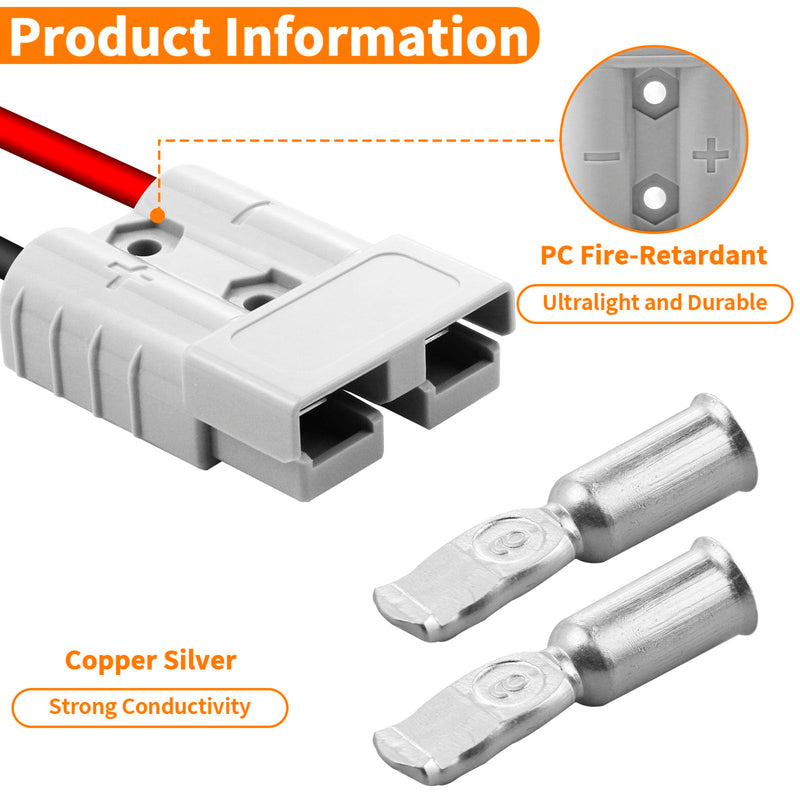 50A-600V Battery Quick Connect/Disconnect with 7/8/10/12 AWG, 6PCS Jumper Cable Plug Connector, Compatible with Anderson Connector for Rescue Winch, Motor Recovery, Winch Trailer, Traction System 50A Grey 6