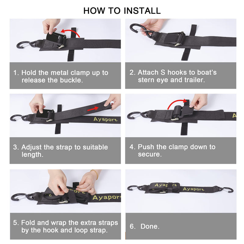 Ayaport Boat Tie Down Straps to Trailer Boat Transom Strap 4 feet x 2 inch Heavy Duty Nylon Kayak Canoe Jet Ski Bow and Stern Tie-Downs 2 Pack (2 inch x 4 feet) 2 inch x 4 feet