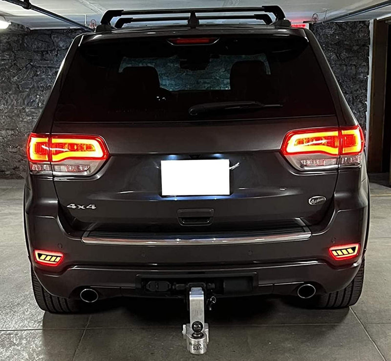 iJDMTOY Dark Red Lens Full LED Rear Bumper Reflector Lights Compatible With Jeep WK2 Grand Cherokee, Patriot, Compass, Dodge Journey, Function as Tail/Brake & Sequential Blink Turn Signal