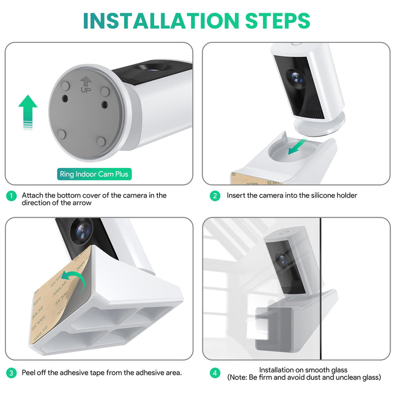 SURVADV® Window Mount for Ring Indoor Cam Plus (New-est Model) Bracket | 20° Tilt Adjustable Silicone Mount with Strong Heat-resistant Adhesive, Easy Installation, No Glare Glass Camera Holder