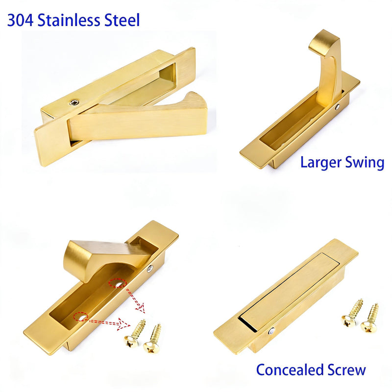 Dontay Pocket Door Passage Latches Lock,Flush Double Sided Rotation,Privacy (Bed/Bath) Latch,Large Lever,Hardware for 1 3/8" to 2 3/16" Sliding Door & Bathroom Doors (Satin Brass, Square - 1 Set) Satin Brass