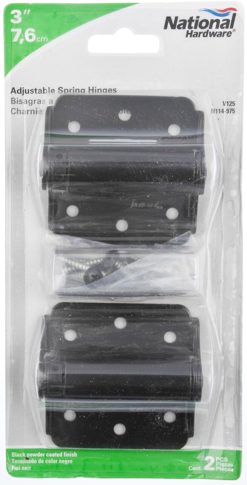 National Hardware N114-975 Adjustable Spring Hinge 2-Pack 3 in Black Heavy Duty Self Closing Door Hinges for Interior Exterior Surface Mount No Mortise Required