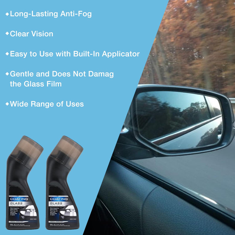 2Pcs Magic Gem Coating Glass, Magic Gem Anti-Fog Coating, Car Anti-Fog Agent, Car Defogging for Car Windshield, Helmet, Mirrors, Vehicles Windows (2, 90ML)