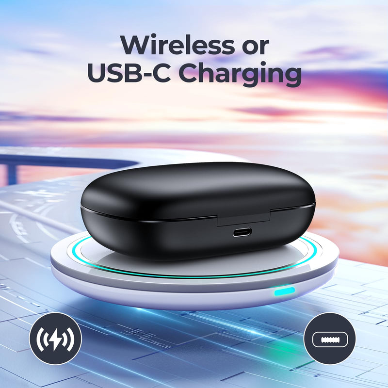 GNMN Wireless Earbuds Bluetooth Headphones 90 Hrs Playtime Ear Buds with Hi-Res Stereo Deep Bass Power Display Earphones with Earhooks Waterproof Transparency Headset Sports/Running