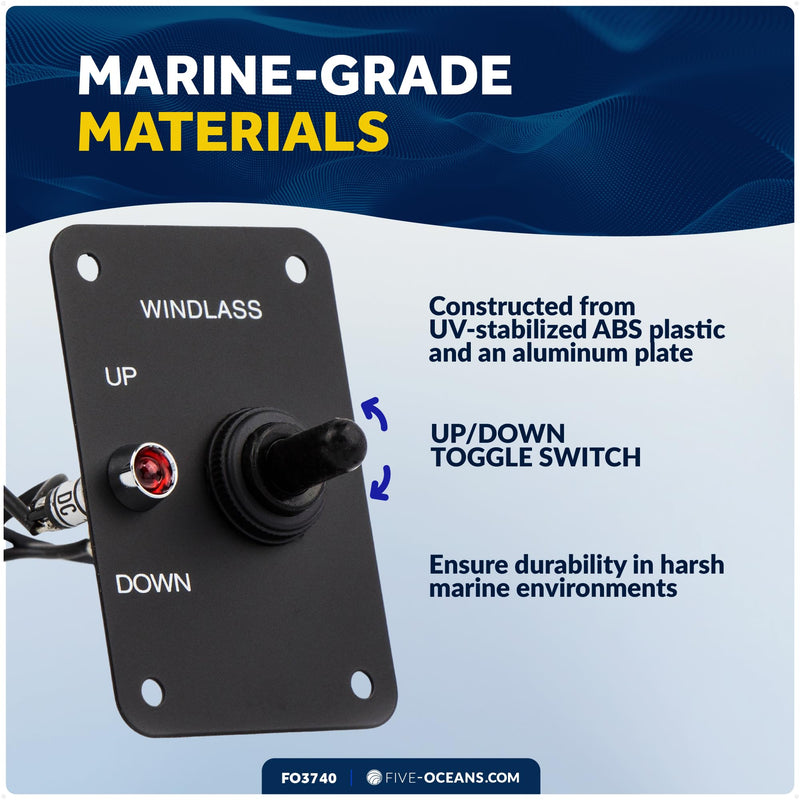 Five Oceans Toggle Boat Anchor Windlass Switch, Controlling Up/Down Function of Boat Anchor Windlasses, Waterproof, 12 Volts, SPDT 3-Terminal Switch, Stainless Steel Plate - FO3740 Toggle Switch - 1 Pack