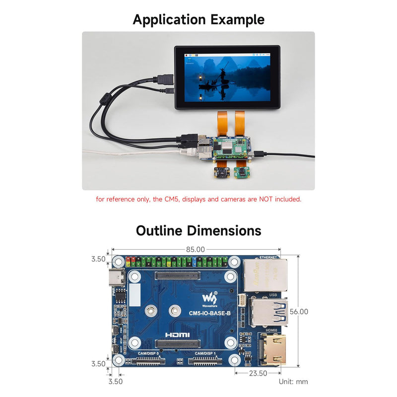 Waveshare Mini Base Board (B), Compatible with Raspberry Pi Compute Module 5, Onboard EEPROM and Encryption Chip