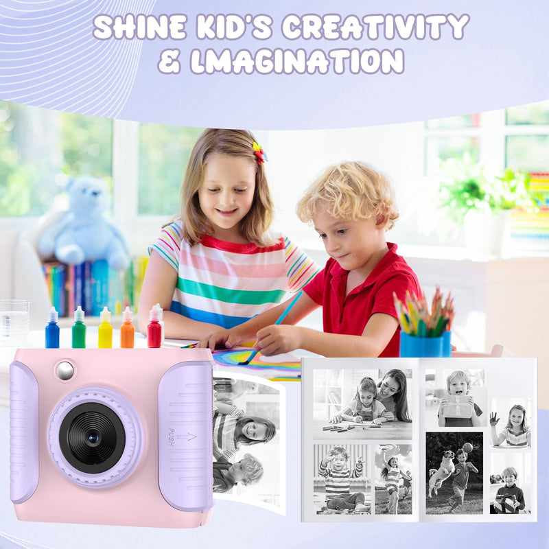 Instant Print Camera for Kids,2.4 Inch Screen Kids Instant Cameras,Christmas Birthday Gifts for Girls Age 3-12, Portable Toddler Toy for 3 4 5 6 7 8 9 10 11Year Old Girls Boys Pink