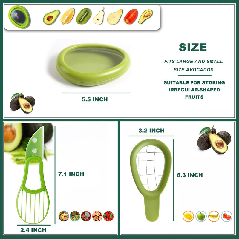 Avocado Slicer Tools 3 PCS - Avocado Saver for Fridge to Keep - Avocado Slicer for Peeler Pitter - Avocado Cutter for Cuber Dicer - Fruit Vegetable Avocado Tools-Kitchen Gadgets Green