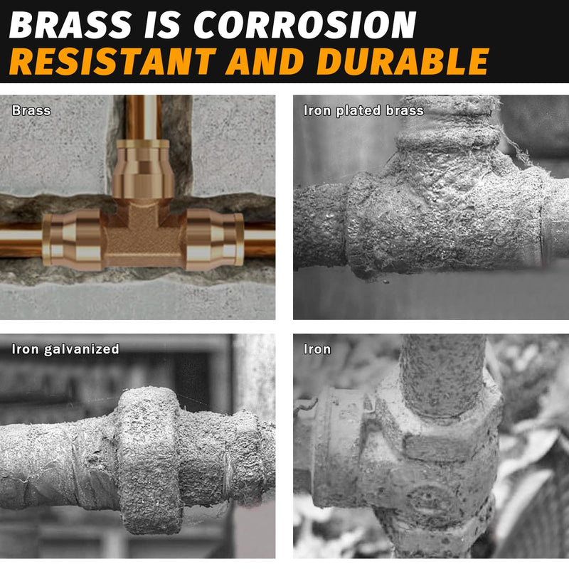 1/4" Tee Union Push to Connect Fittings， 4PCS DOT Approved Air Fittings Brass Air Brake Line Fittings，Quick Push in Union Fittings for Trucks Trailers Industrial Workshops 1/4 Inch DOT Union Tee