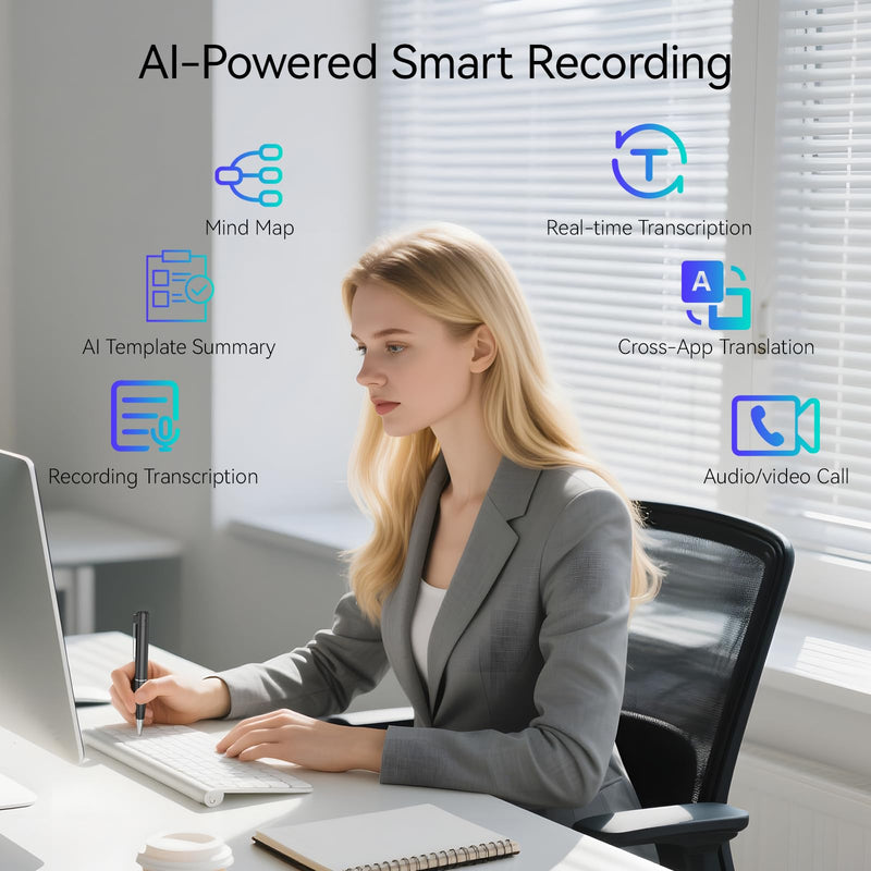 AI Voice Recorder, Note Ai Voice Recorder Transcription Summary & Mind Map, Ai Note Taking Device Supports 150 Languages, App Control, AI Recording Pen for Meetings, Lectures, Interviews, Calls Black