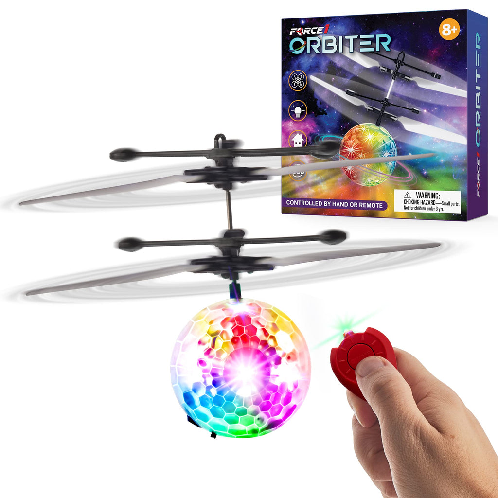 Force1 1 Pack Orbiter Flying Orb Ball Hand Operated Spinner Drones for Kids- Flying Ball Mini Hand Drone Toy with Remote, LED Hand Controlled Hover Orb Toy Indoor Fidget Ball Drone Floating UFO Drone Multicolor Orb 1pk