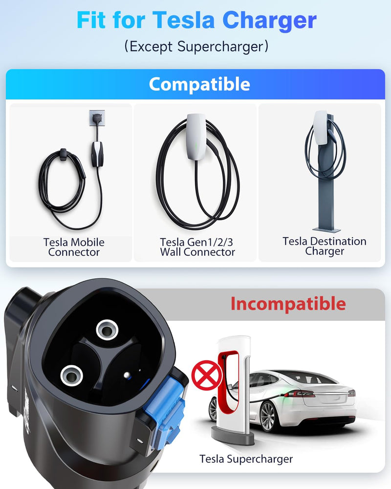 NACS to J1772 Charging Adapter - Max 80 Amp & 250V J1772 EV Adapter Compatible with Tesla High Powered Connectors Destination Chargers and Mobile Connectors (Black) Black