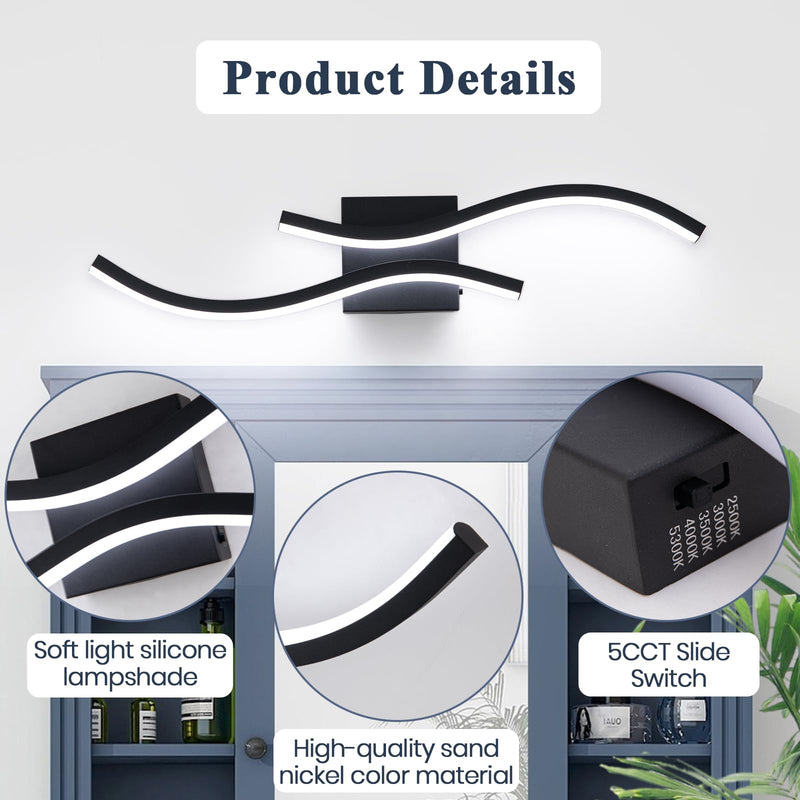 Bathroom Vanity Light Fixture, 26W 5CCT Dimmable Modern Led Bathroom Light Fixtures Over Mirror, LED Vanity Lighting Bar for Bathrooms (Black, 24inch) Black