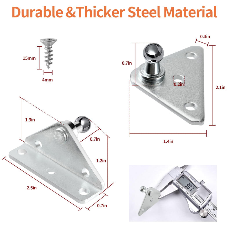 Huazu 10MM Gas Struts Mounting Bracket Ball Stud for Gas Shock Lift Supports,Steel Gas Lift Springs Ball Stud Shock Bracket for Spring Prop (Silver) Silver