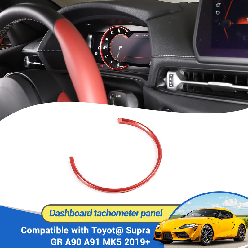 Dashboard Trim Ring Compatible with Toyota Supra GR A90 A91 MK5 2019-2026, Car Interior Tachometer Decoration Ring Cover, Aluminum alloy Instrument Panel Trim Frame Cover (Red) red