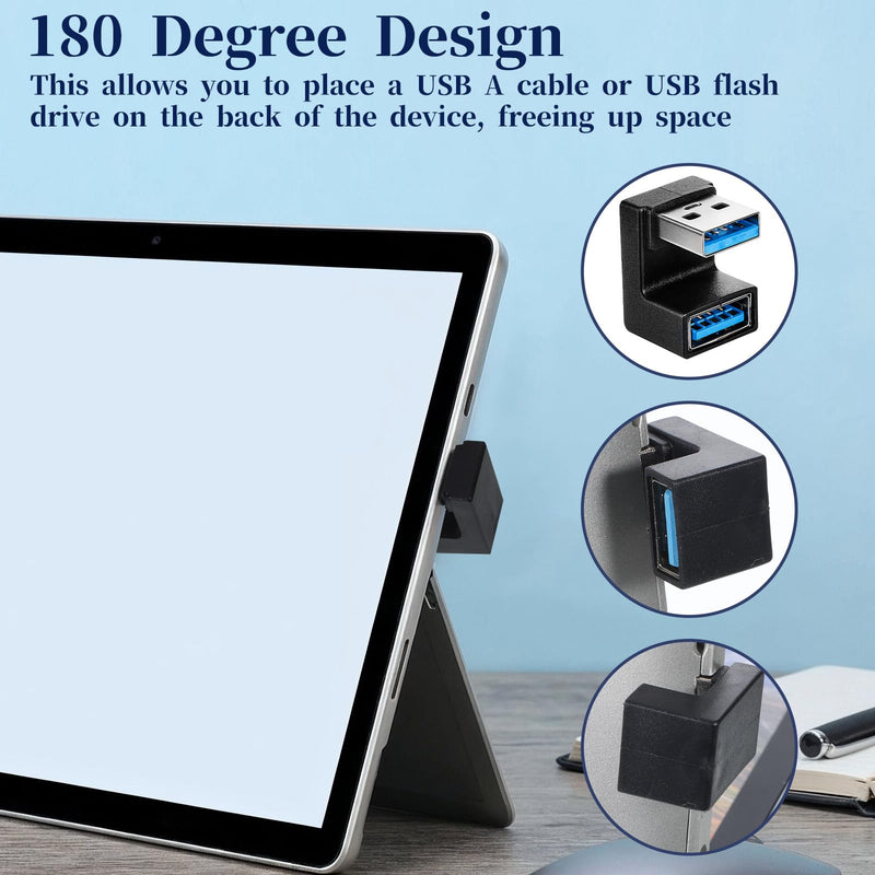 6 Pack USB Adapter, Left and Right Angle, 180 Degree / 90 Degree Vertical Up and Down USB A Male to Female Extender Connector for Laptop Car Charger Power Bank Flash Drive Devices