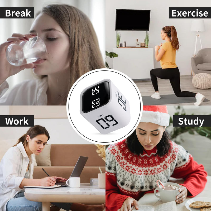 Productivity Timer Flip Gravity Sensor Cube Timer Countdown & Countup,Mute & Vibrate & Sound，5/10/30/60min & Custom Timing, Perfect for ADHD,Work,Learning,Kitchen Cooking White 2