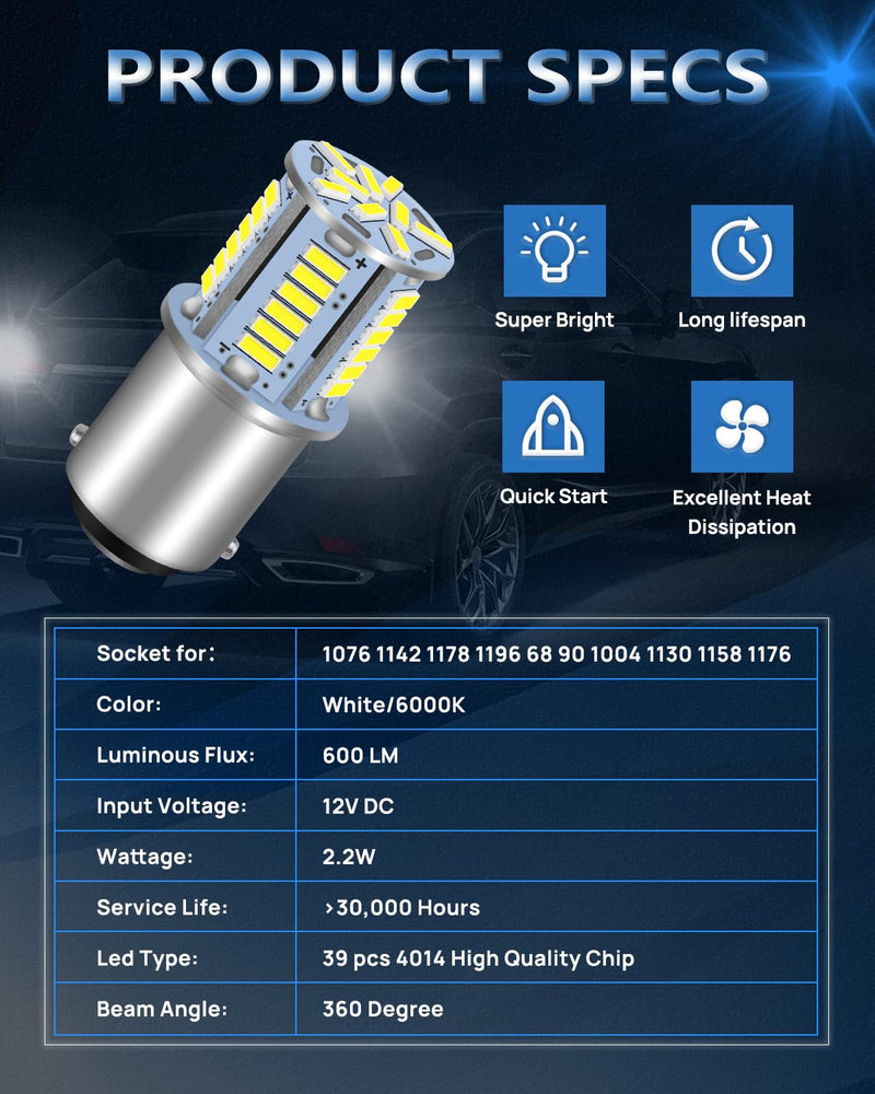 1076 1142 LED Bulb for RV, 12VDC Non Polarity Camper Interior Light Bulb, BA15D 90 1004 Replacement for Camper Trailer Motorhome Boat Light, Double Contact Bayonet,White 6000K 10 pcs White