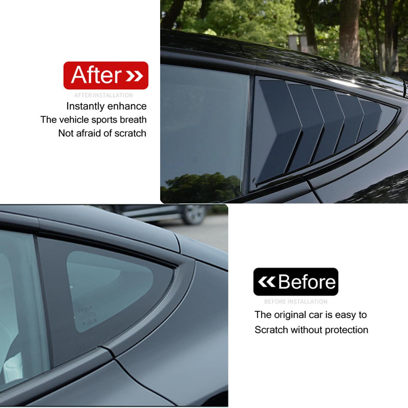 for Tesla Model 3 2017-2024 Rear Side Window Louvers Air Vent Scoop Louver Window Scoop Louver Cover ABS Sun Rain Shade Vent Sport Style Exterior Decoration 2pcs(Glossy Black) Model 3 and Model 3 Highland Glossy Black
