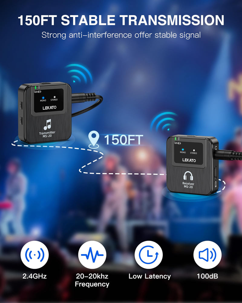 LEKATO Wireless in-Ear Monitor MS-20 Charging, with 1Transmitter, 2.4G IEM System Auto-Pairing, OTG Support, One to More, in-Ear Monitoring for Studio,Live,Singer,Band (1 Transmitter)