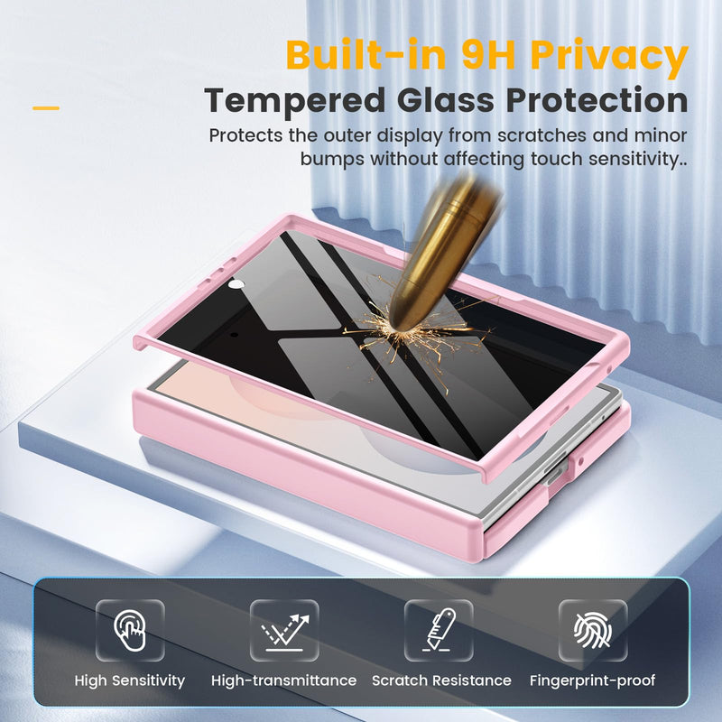 Magnetic for Samsung Galaxy Z Fold 8 Case with Hinge Protection Pink | Compatible with MagSafe, Built-in Privacy Screen Protector, Translucent Matte Back, 360° Shockproof Protective Phone Cover Fold8 (Privacy)