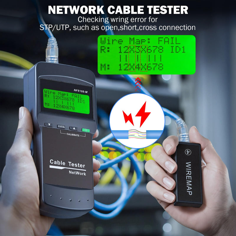 Network Cable Tester, Wire Fault Finder for Cat5, Cat6, 5e, 6e, Locate The Breakage Point, Length Measurement, Continuity Checking with 8 Remote Units