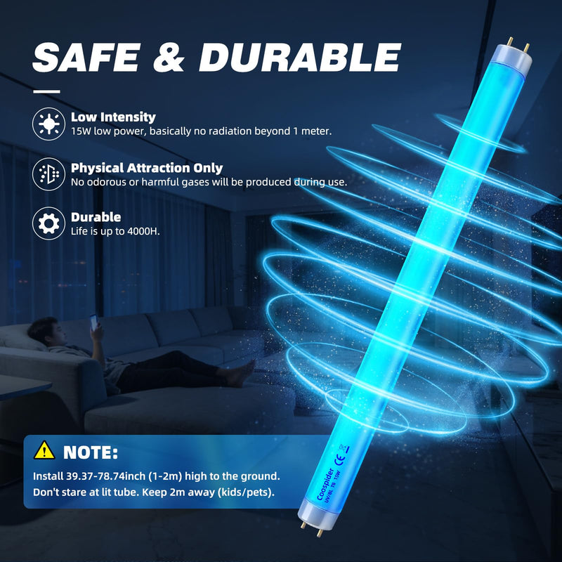 COOSPIDER 4 Pack 15W U/V BL CFL Compact Light Bulb for 30W Electric Zapper Replacement Straight Tube T8 F15 18 Inch Blue Light 15w-4-packs