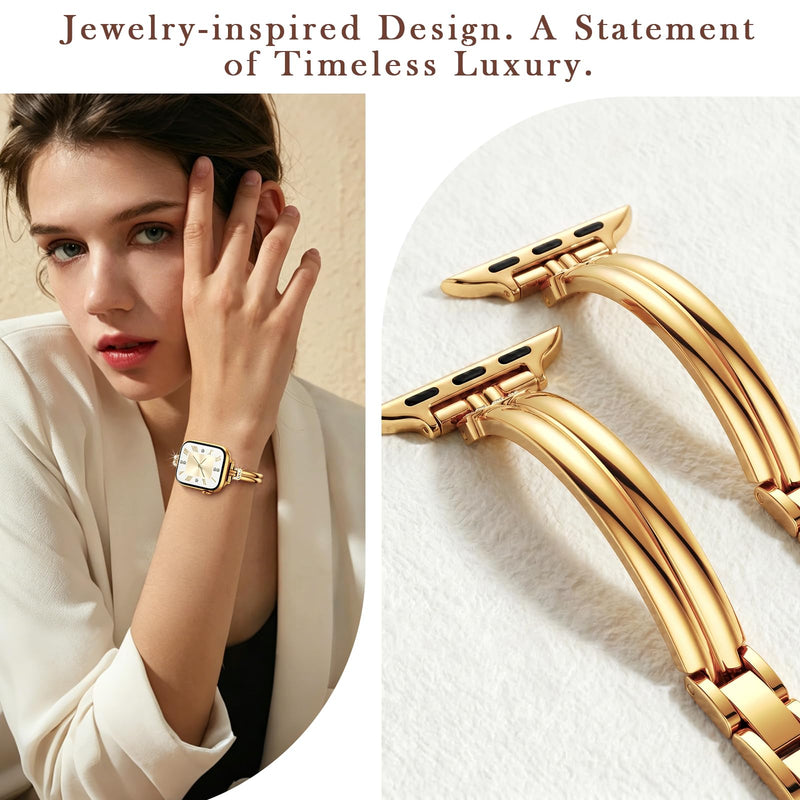 AIRSPO Slim Band Compatible for Apple Watch Bands for Women 38mm 40mm 41mm 42mm,Thin Metal Strap Dressy Jewelry Bracelet with Bling Diamond for iWatch Bands Series 11 10 9 8 7 6 5 4 3 SE 2 1 (Gold) Gold 38mm/40mm/41mm/42mm(Series 10 11)