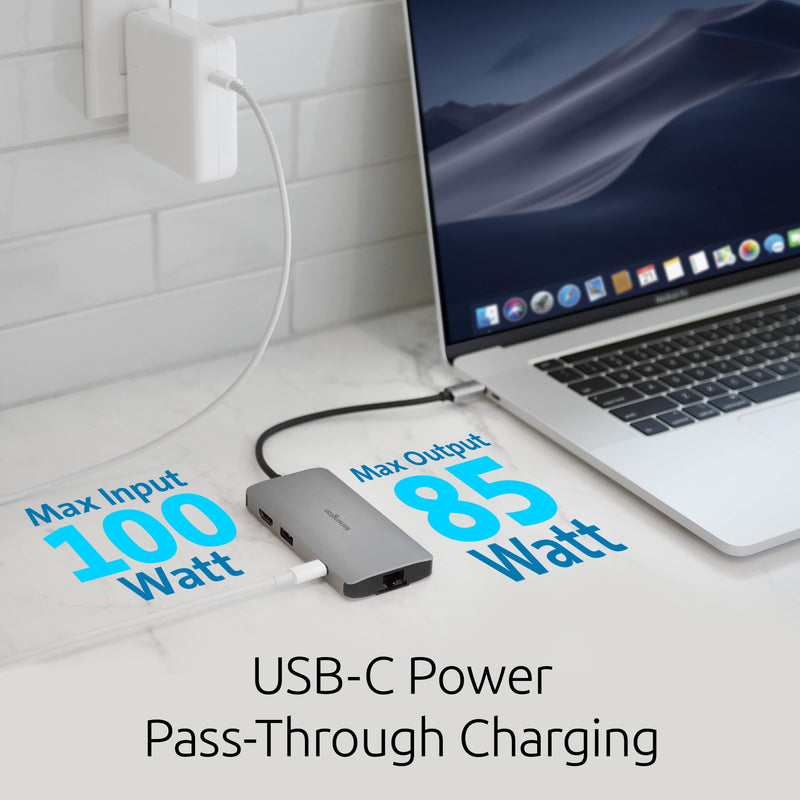 Kensington UH1400P 8-in-1 USB-C Hub with 85W Pass Through Charging Power Delivery, 4K 60Hz HDMI, Ethernet, MicroSD Card, 3 USB-A 3.2 for M1 /M2 Macbook Pro Air, HP, Lenovo, iPad Pro, Silver (K33820WW) USB-C Ultra Portable Dock 4K 60Hz USB C Hub