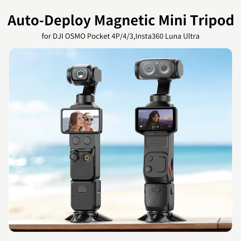 VRIG Magnetic Mini Tripod for DJI OSMO Pocket 4P/4/3 & Insta360 Luna Ultra | Auto-Deploy Aluminum Small Desktop Camera Stand with 1/4" Screw for Insta360 X5/X4,Travel Vlog Action Camera Accessories