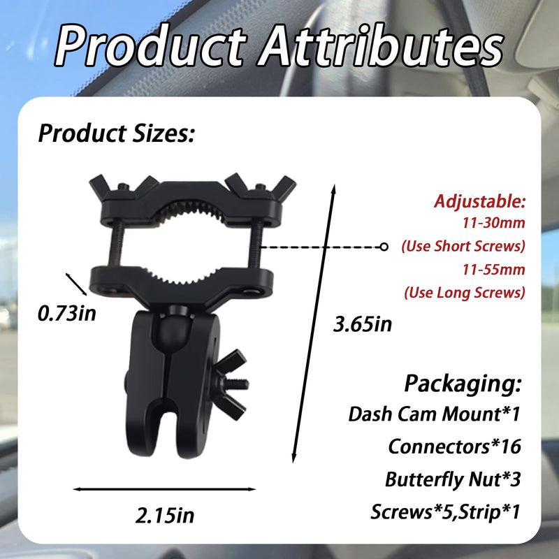 2026 Upgraded Dash Cam Mount with 16 Connectors,360° Adjustable Dash Cam Mirror Mount Compatible with Vantrue UGSHDI APEMAN Crosstour,Universal Dashs Cams Holder Car Accessories