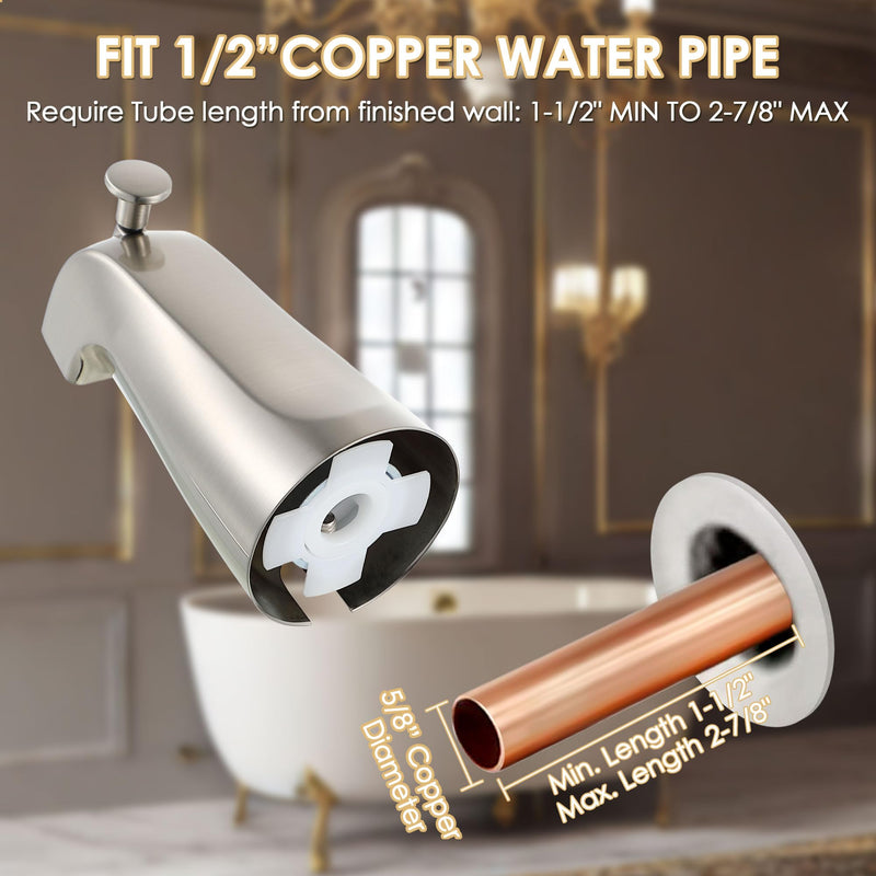 Slip on Tub Spout with Diverter, Compatible with American Standard 8888026.002 Tub Spout, Bathroom Bathtub Faucet, Fits 1/2" Copper Water Tube(5/8" Dia), 5/32" Hex Wrench(Brushed Nickel,2) 2 Brushed Nickel