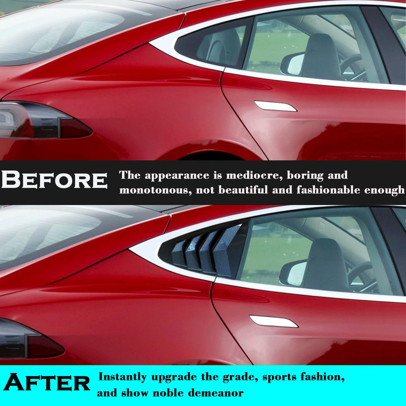 YHCDSEA for Tesla Model S Rear Side Window Covers Louvers Sport Style Cool Exterior Decoration fit Tesla Model S 2017-2024 Accessories (Glossy Carbon Fiber Pattern) Glossy Carbon Fiber Pattern