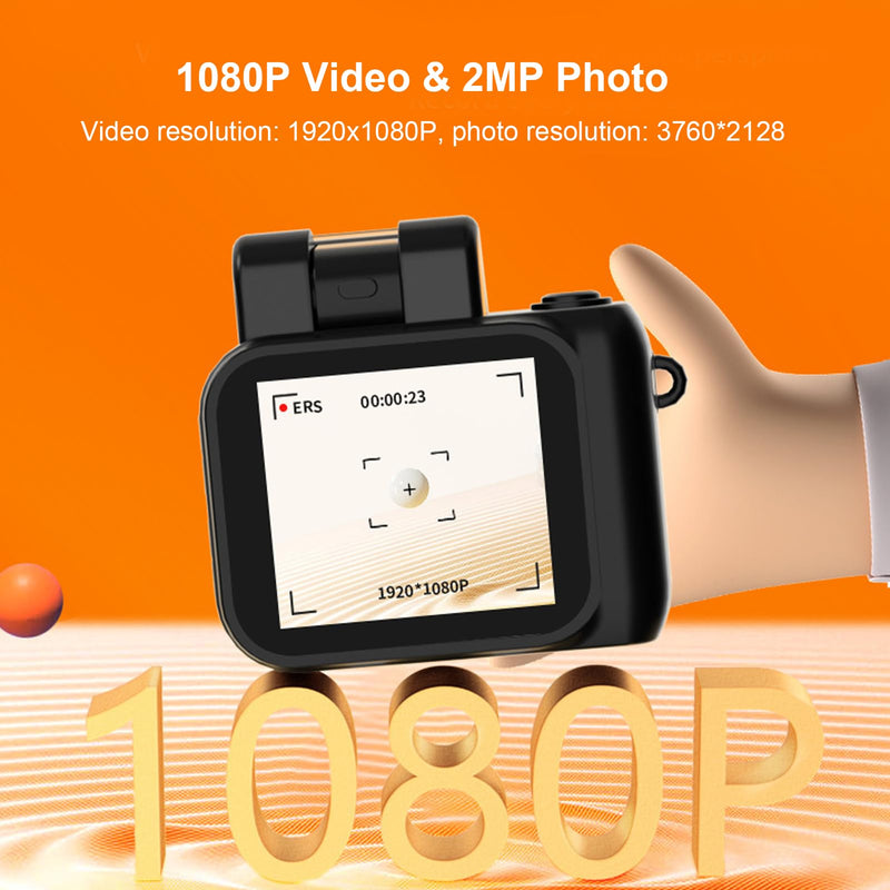 Mini Keychain Camera, 1080P 2MP Small Thumb Sized Mini Retro Nostalgic Camera Video Camcorder, with Charger Base and LED Flash Light
